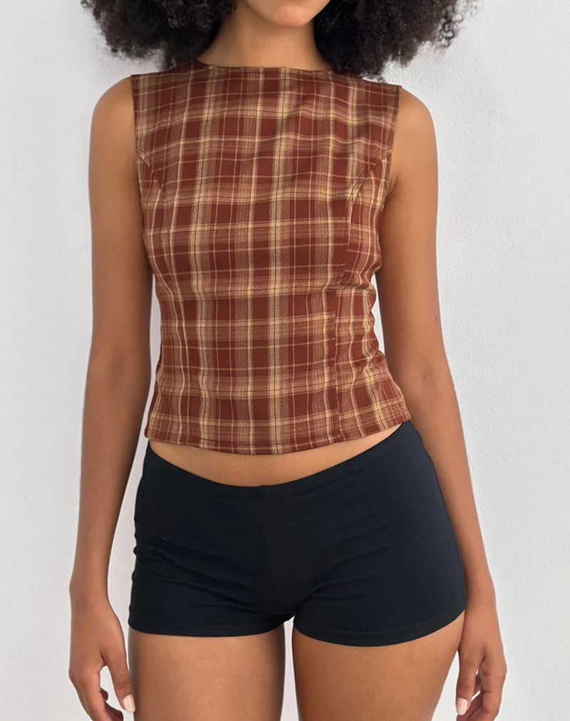 Felia Tie Back Top in Red Check