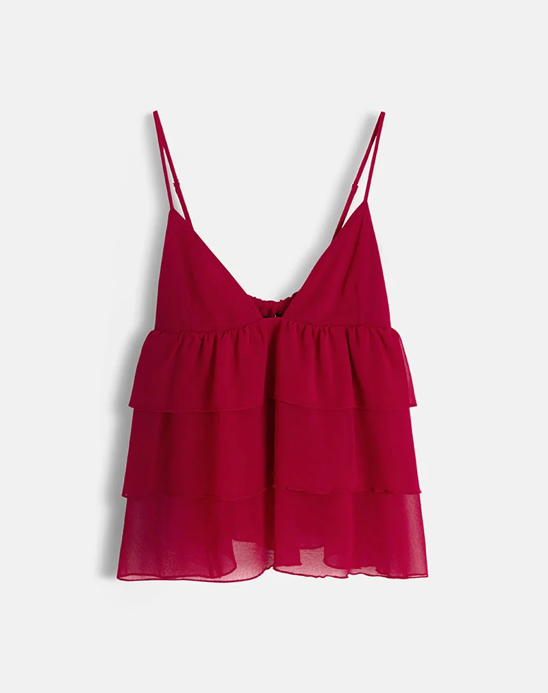Selvina Frill Cami Top in Red