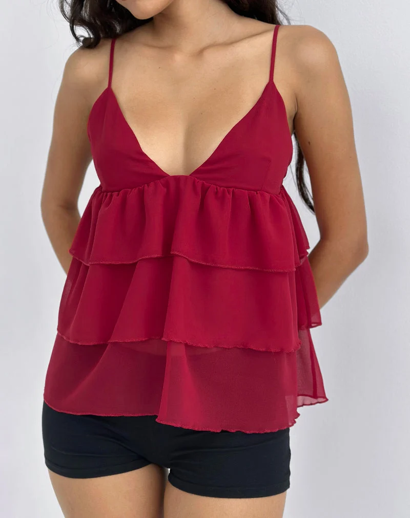 Selvina Frill Cami Top in Red