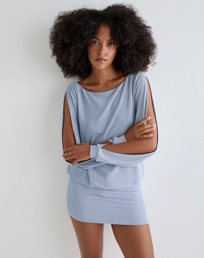 Carola - Mini robe avec bras découpés, bleu chatoyant
