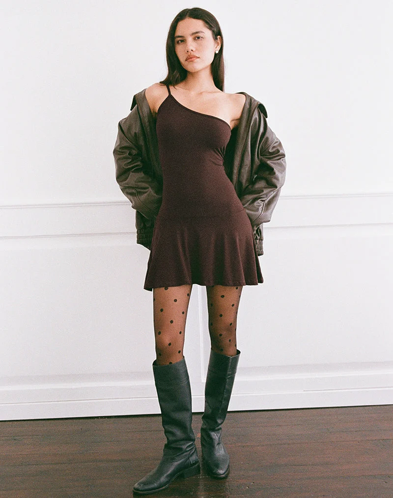 Messac - Robe asymétrique en jersey de rayonne - Chocolat amer