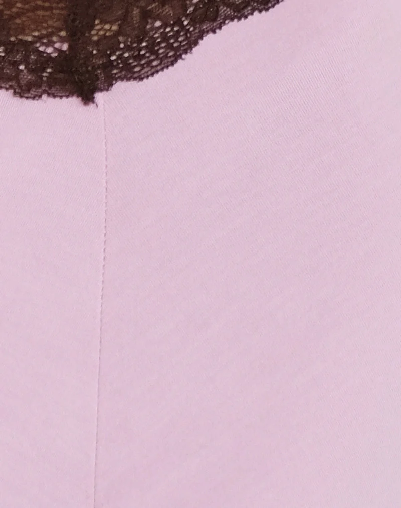 Jupe midi Laudine, lavande et dentelle chocolat amer