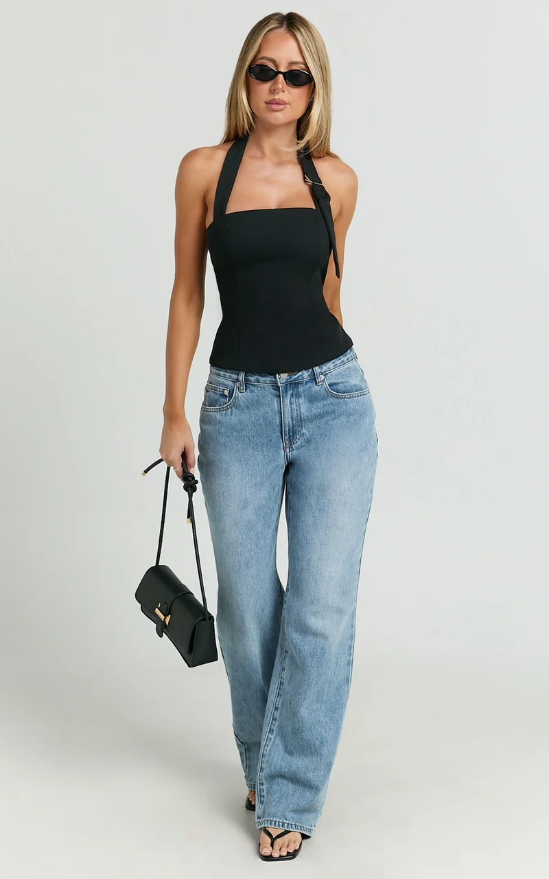 Tyler Top - Adjustable Halter Fitted Top in Black