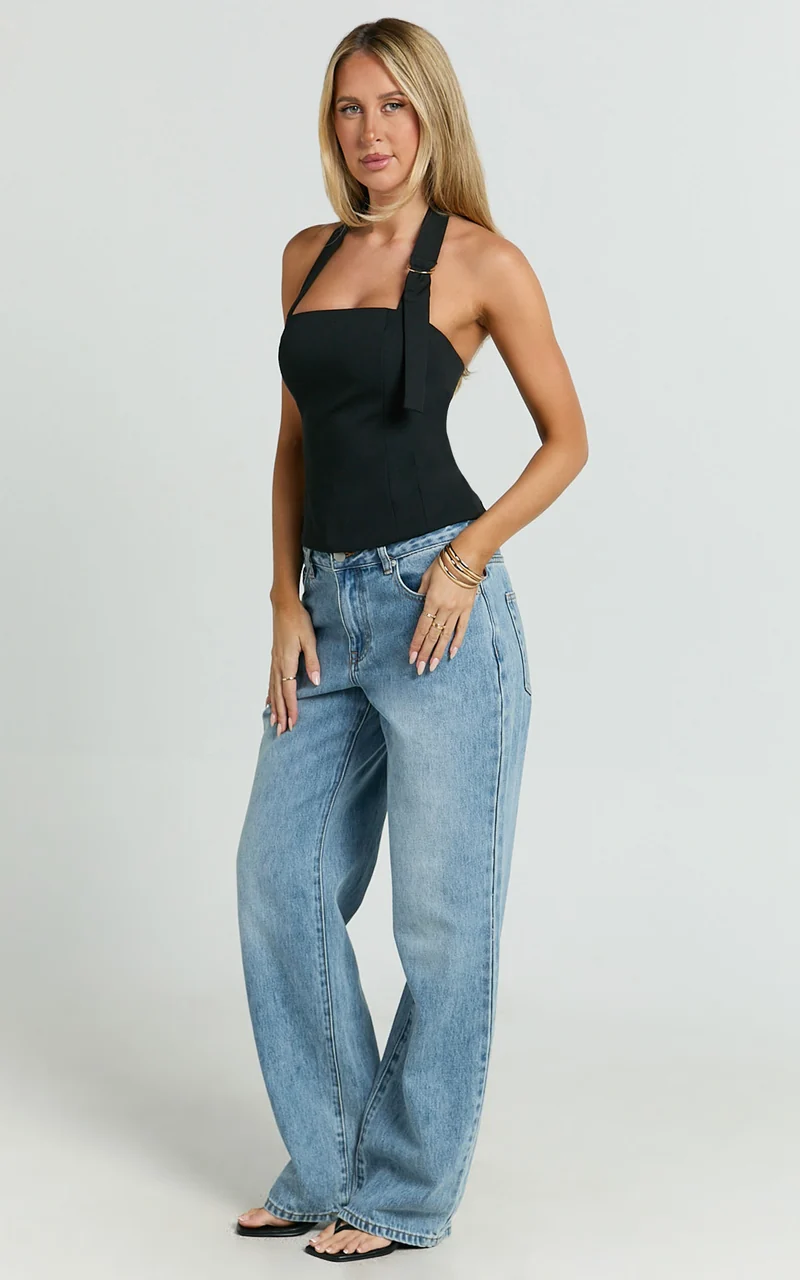 Tyler Top - Adjustable Halter Fitted Top in Black