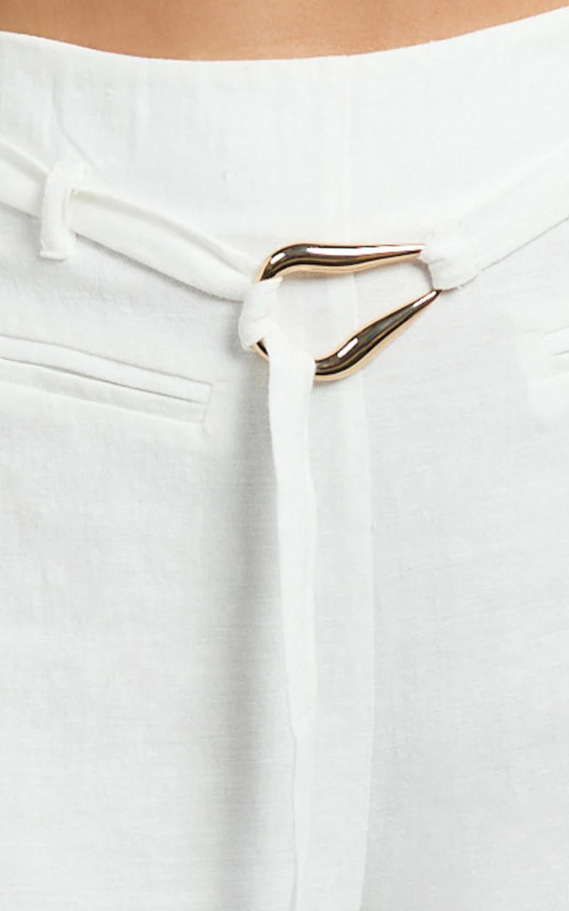 Kyra Pants - Linen Look Belted Wide Leg Pants in White