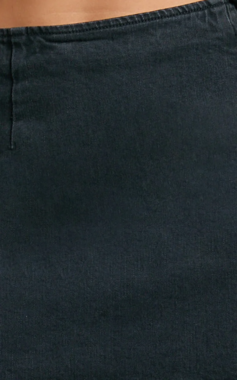 Paige Mini Skirt - High Waisted Denim Skirt in Washed Black
