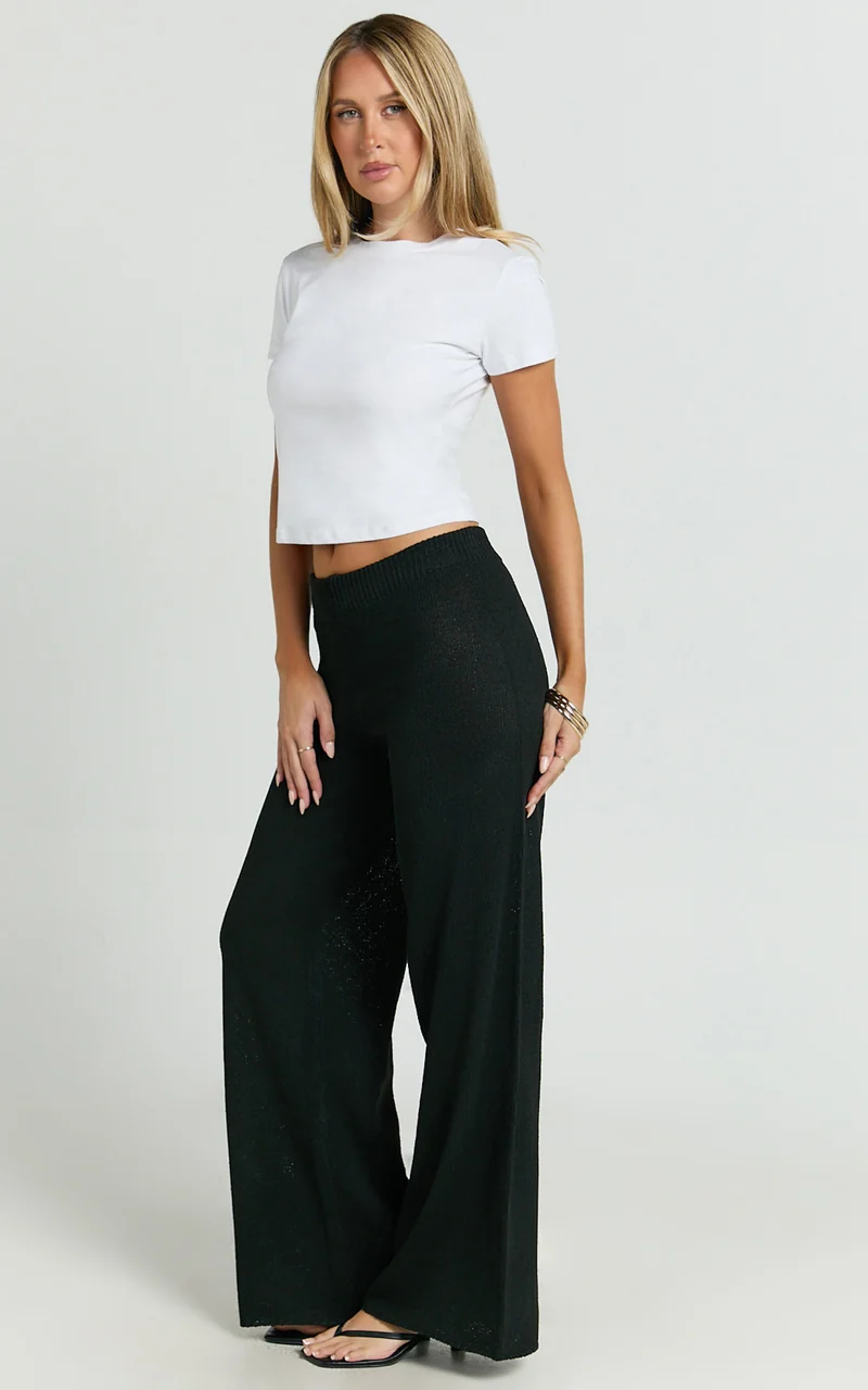 Nova Pants - Knitted Wide Leg Pant in Black