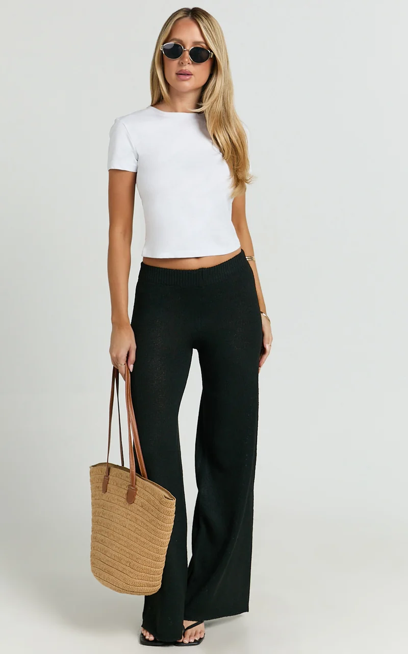 Nova Pants - Knitted Wide Leg Pant in Black