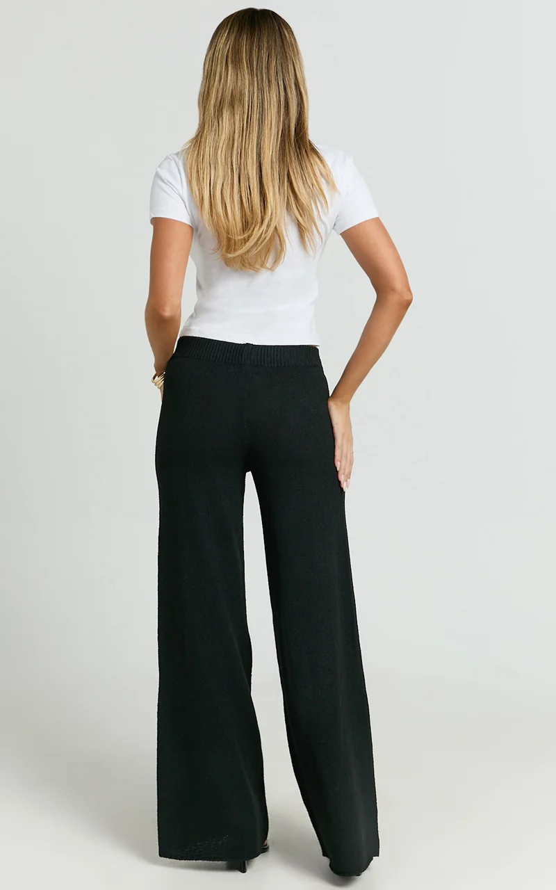 Nova Pants - Knitted Wide Leg Pant in Black