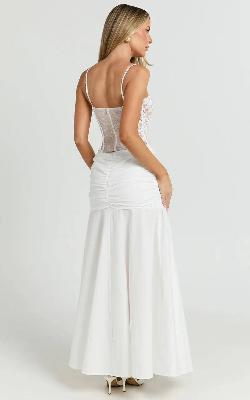 Solange Midi Skirt - Mid Waisted Thigh High Leg Split Skirt in White