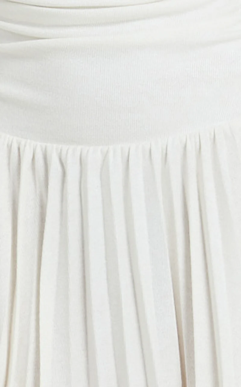 Presley Mini Dress - One Shoulder Ruched Side Pleated Fit And Flare Dress in Cream