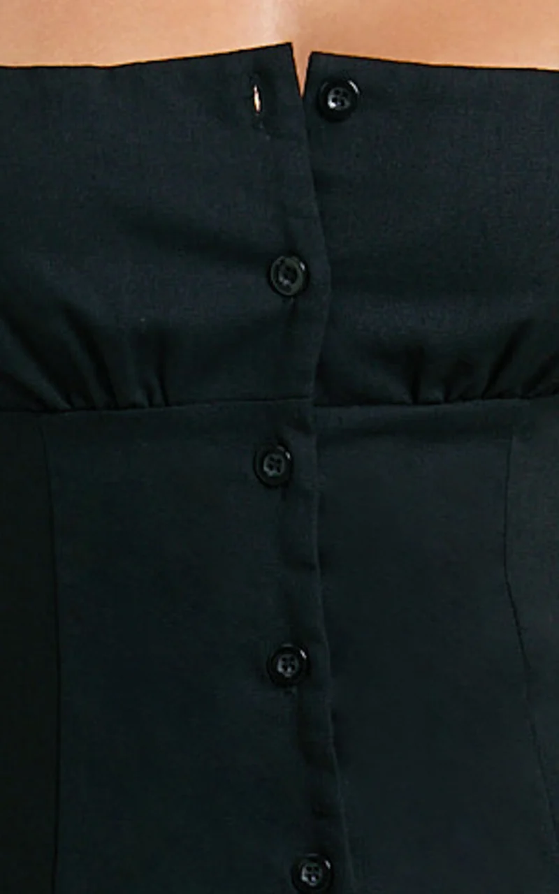 Cameron Midi Dress - Button Front Tie Back Dress in Black