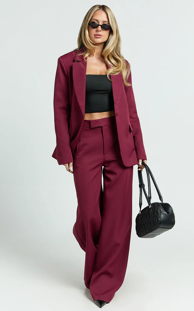 Selena Blazer - Oversized Single Breasted Blazer in Wine