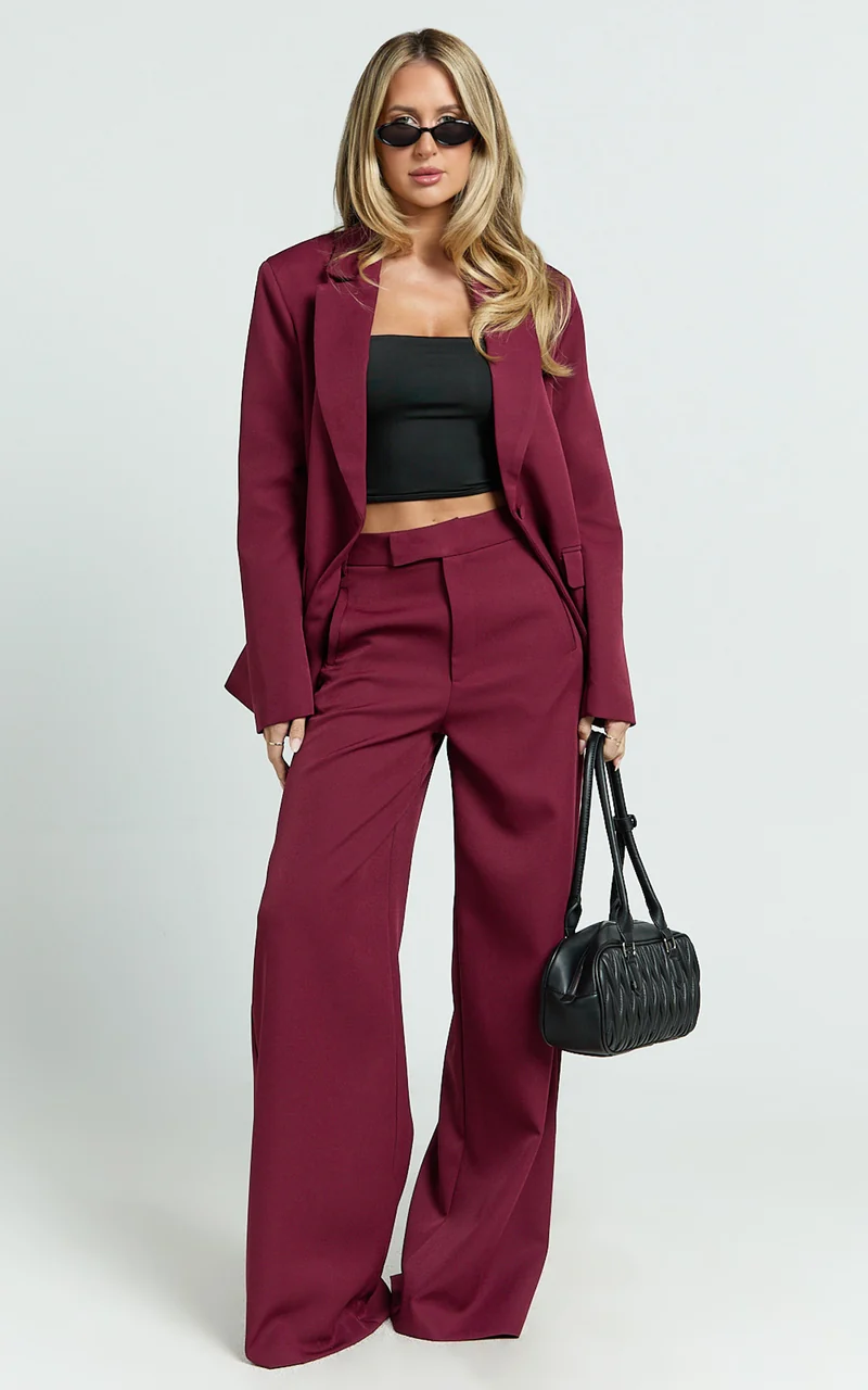 Selena Blazer - Oversized Single Breasted Blazer in Wine