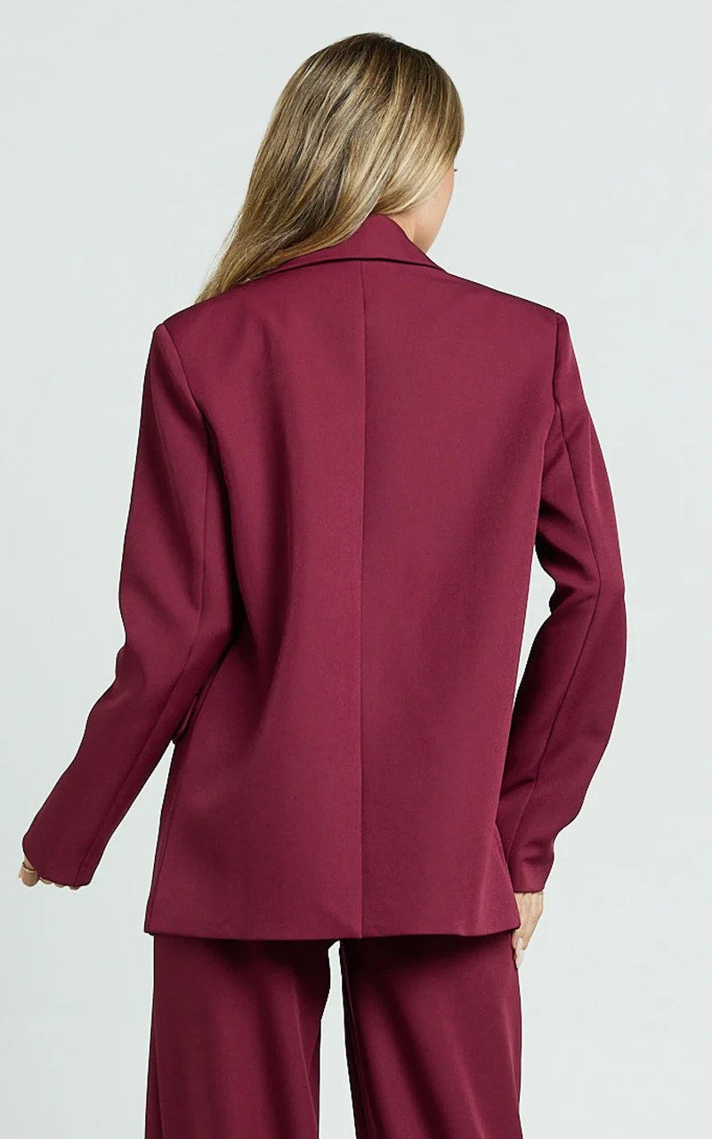 Selena Blazer - Oversized Single Breasted Blazer in Wine