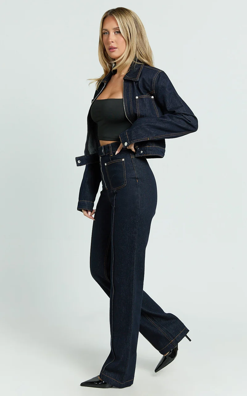 Celia Jeans - High Rise Straight Leg Jeans in Dark Blue Wash
