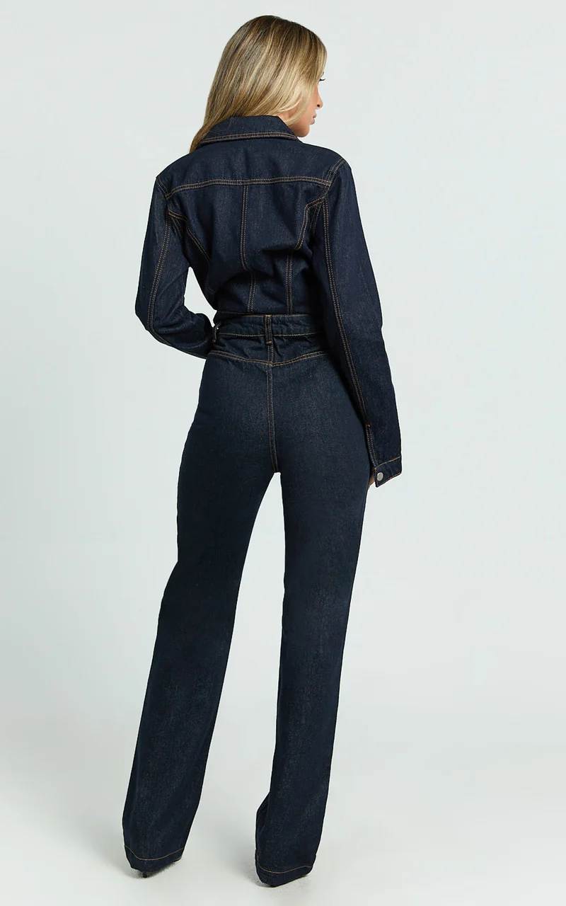Celia Jeans - High Rise Straight Leg Jeans in Dark Blue Wash