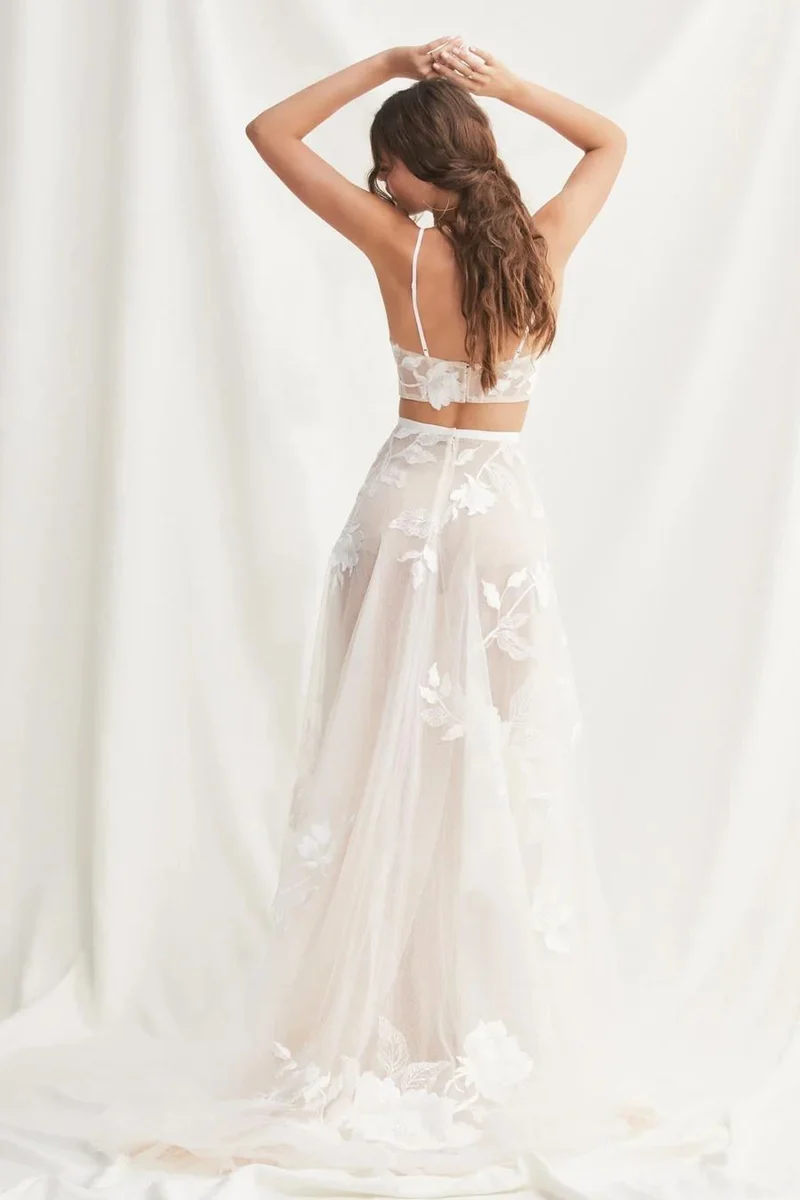 Robe de mariée haut court en dentelle et tulle d'été unique