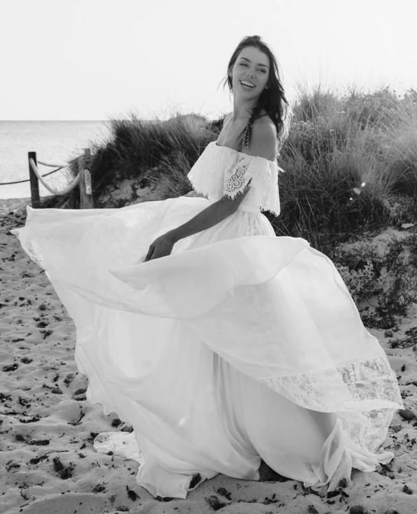 Robe de mariée de plage deux pièces en dentelle fluide Boho