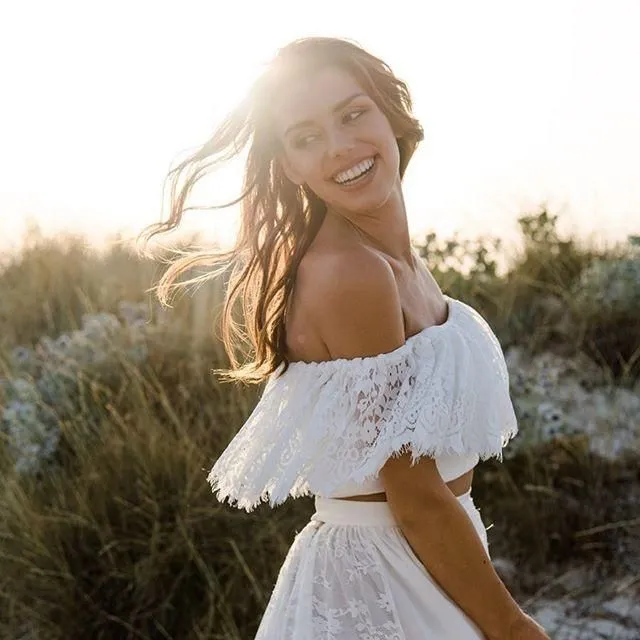 Robe de mariée de plage deux pièces en dentelle fluide Boho