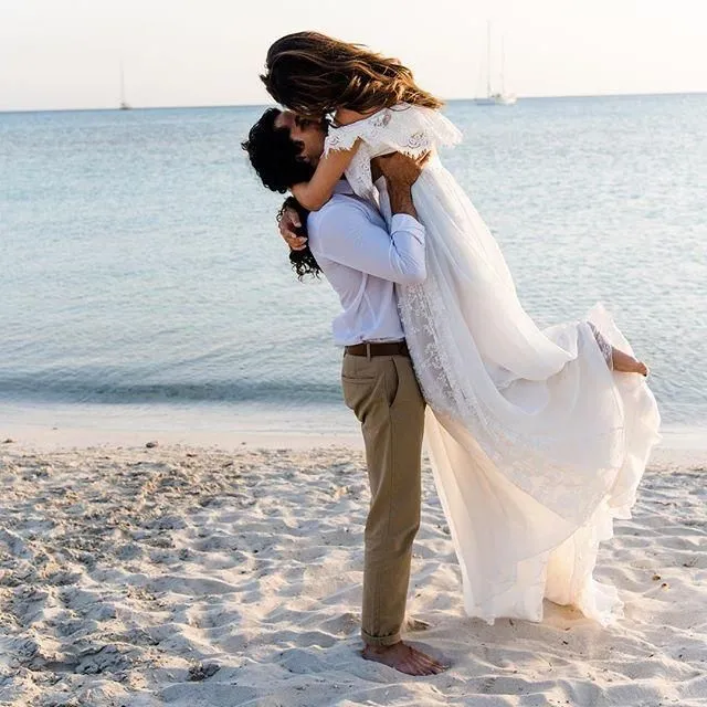 Robe de mariée de plage deux pièces en dentelle fluide Boho