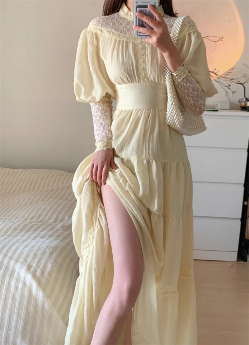 Robe longue vintage à l'ancienne à manches longues
