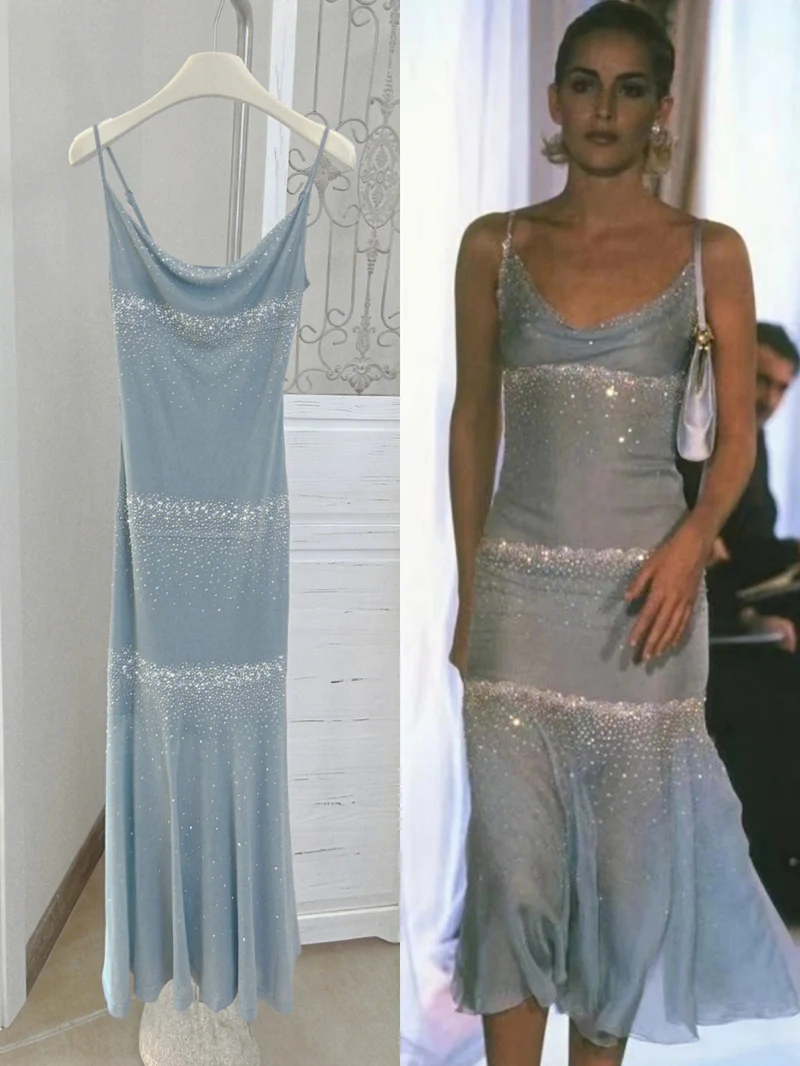 Robe mi-longue sirène étoilée bleu ciel