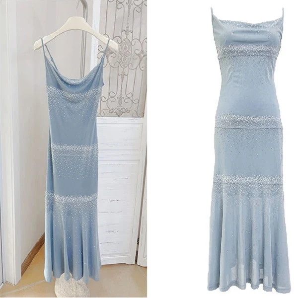 Robe mi-longue sirène étoilée bleu ciel