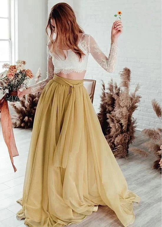Robe de mariée deux pièces en dentelle à manches longues Boho