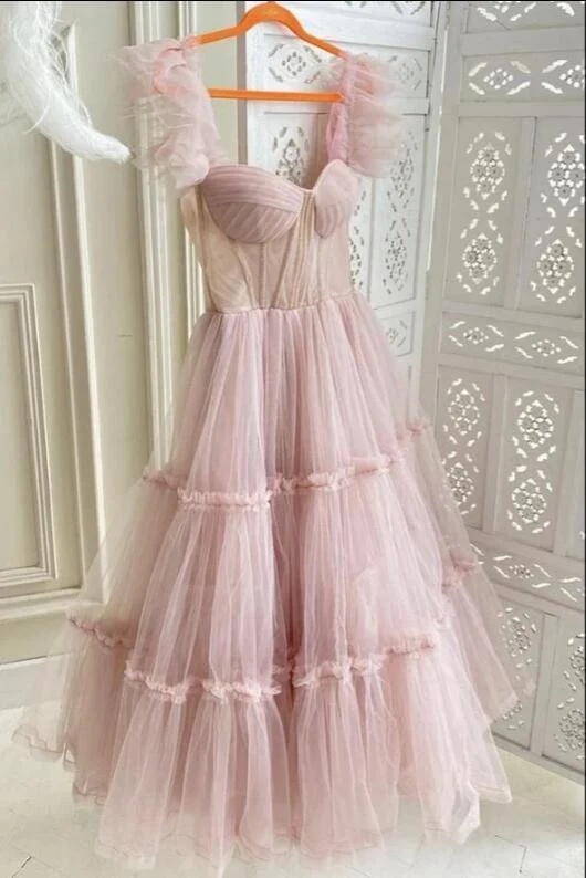 Dusty Rose - Robe de bal en tulle longueur thé Teried