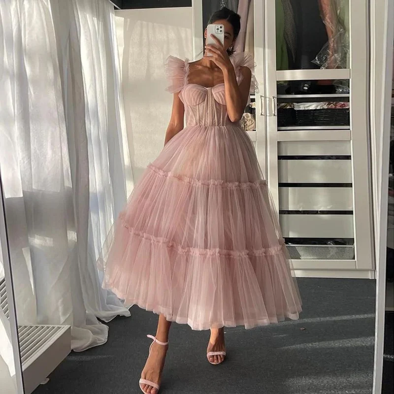 Dusty Rose - Robe de bal en tulle longueur thé Teried