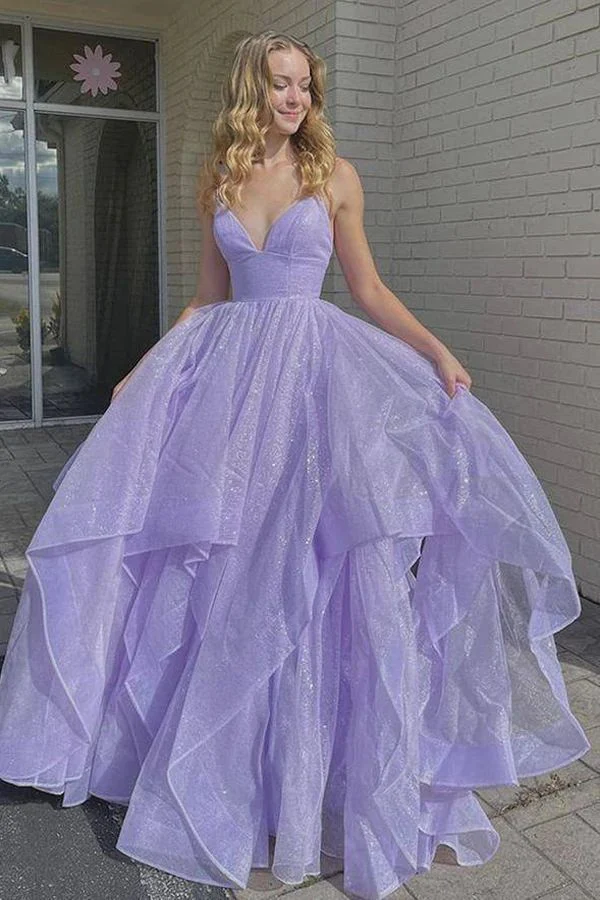Robe de bal Poofy dos nu à volants lavande