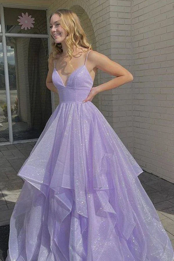 Robe de bal Poofy dos nu à volants lavande