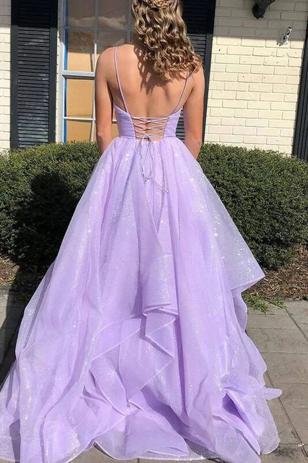 Robe de bal Poofy dos nu à volants lavande