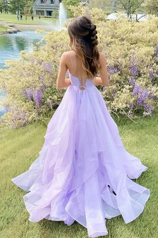 Robe de bal Poofy dos nu à volants lavande