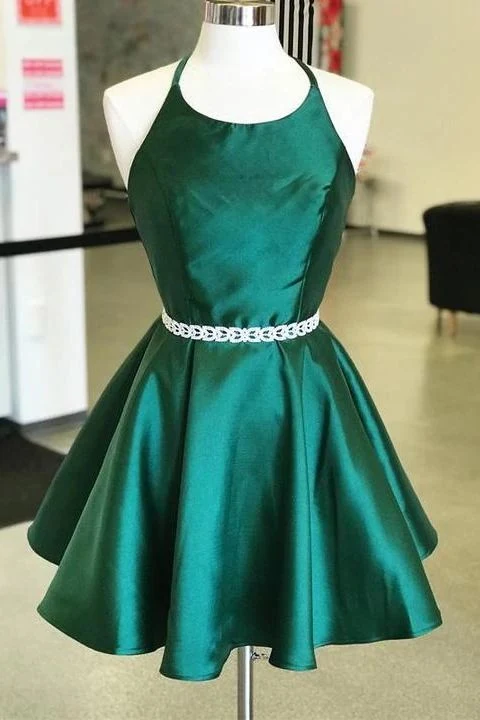 Robe de graduation courte vert émeraude licou
