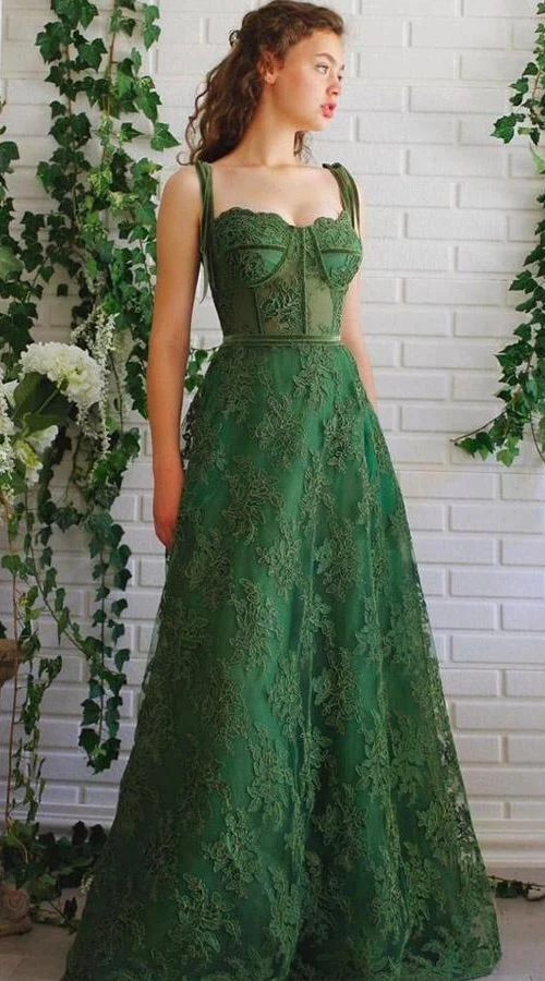 Robe de bal senior en dentelle verte, robe de remise de diplôme
