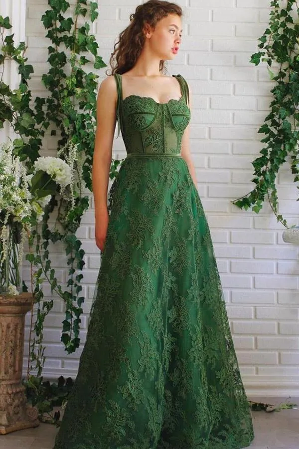 Robe de bal senior en dentelle verte, robe de remise de diplôme