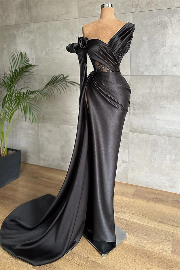 Robe de bal noire à une épaule pour fille courbée