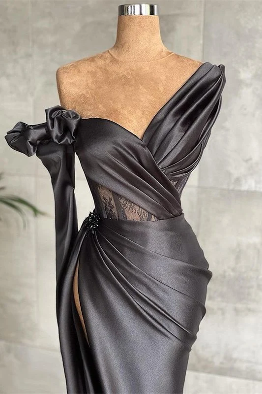 Robe de bal noire à une épaule pour fille courbée