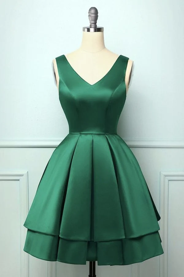 Robe de soirée courte vert émeraude à col en V de 8e année