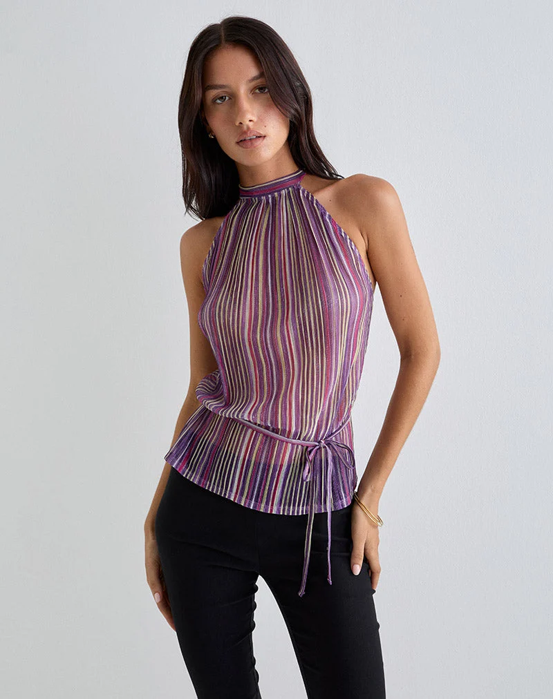 Top Brienne en Shimmer Plisse Purple Pink