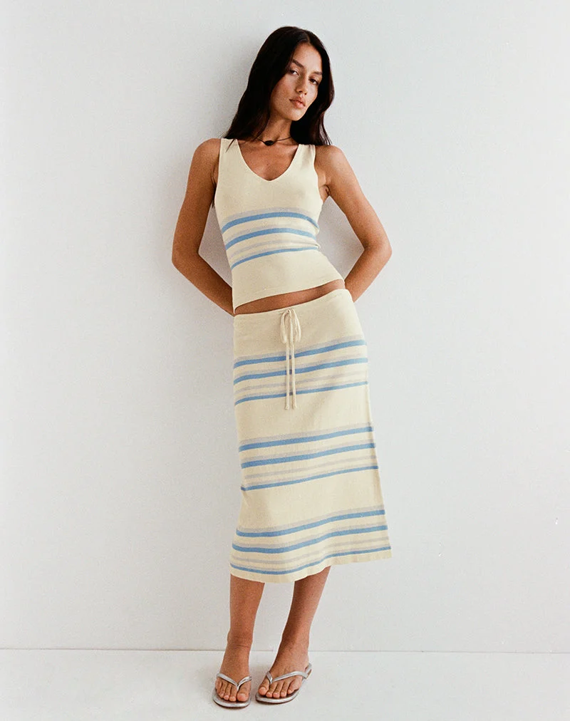 Jupe midi Amalia, crème avec rayures bleues et grises