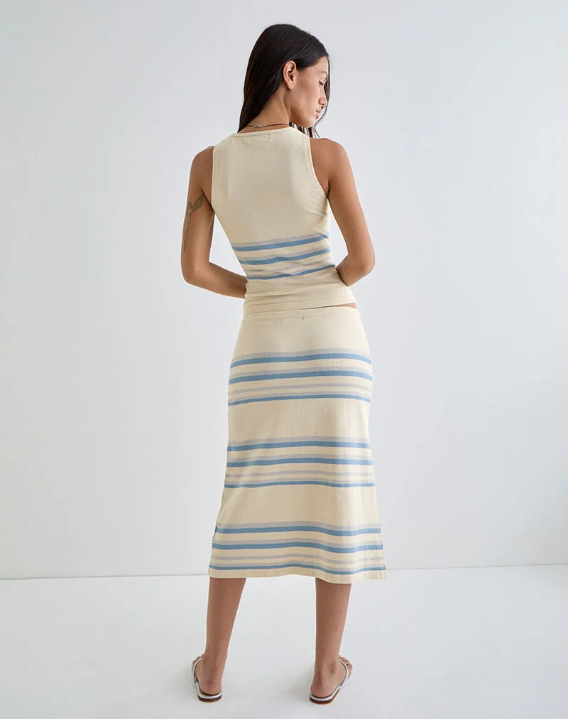 Jupe midi Amalia, crème avec rayures bleues et grises