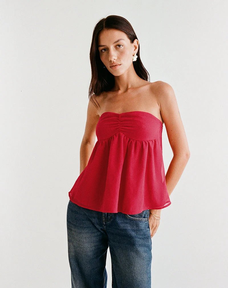 Setsuko Bandeau Longline Top in Red