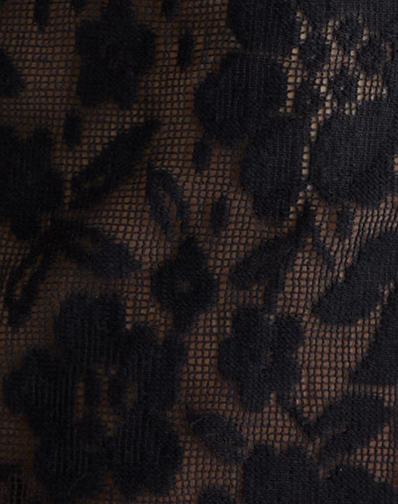 Halfi Long Sleeve Top in Hibiscus Crochet Lace Black