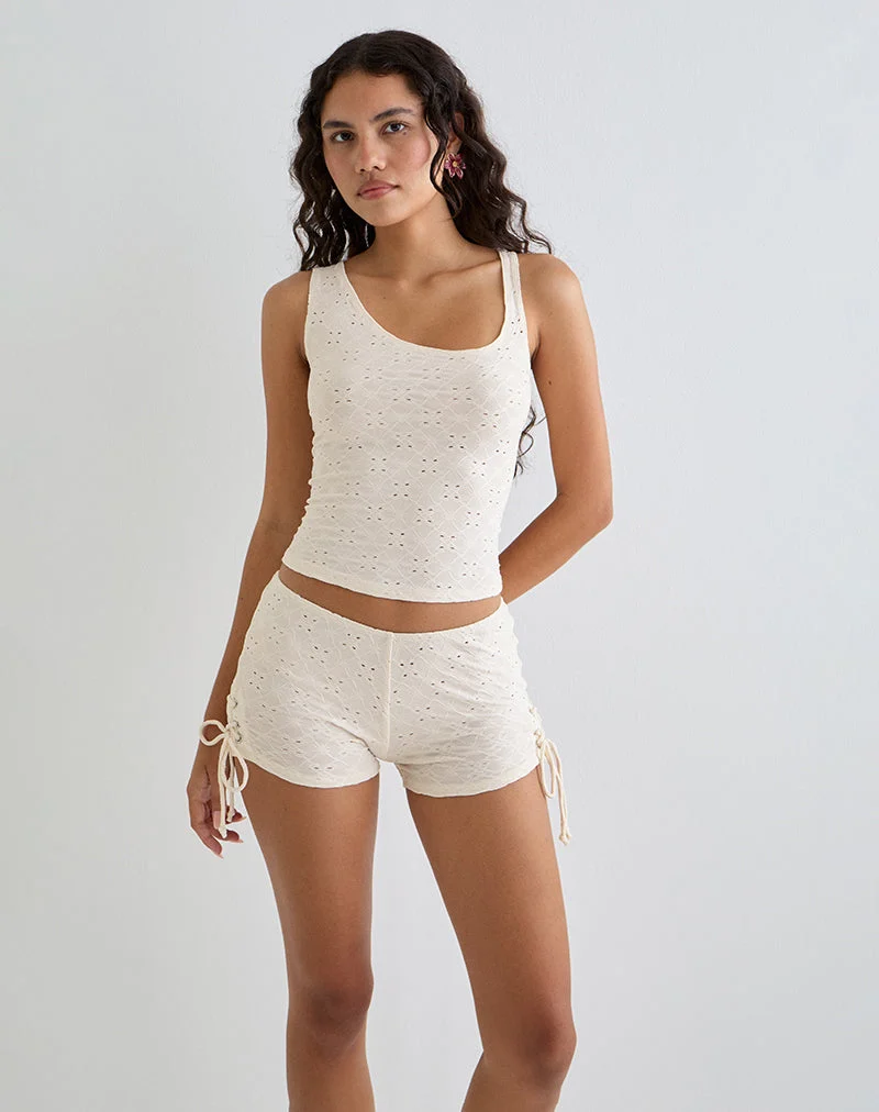 Fukama - Top sans manches en broderie stretch crème