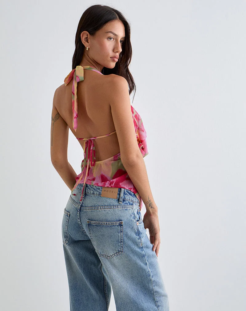 Duma Cowl Halter Top in Bold Multi Colour Floral