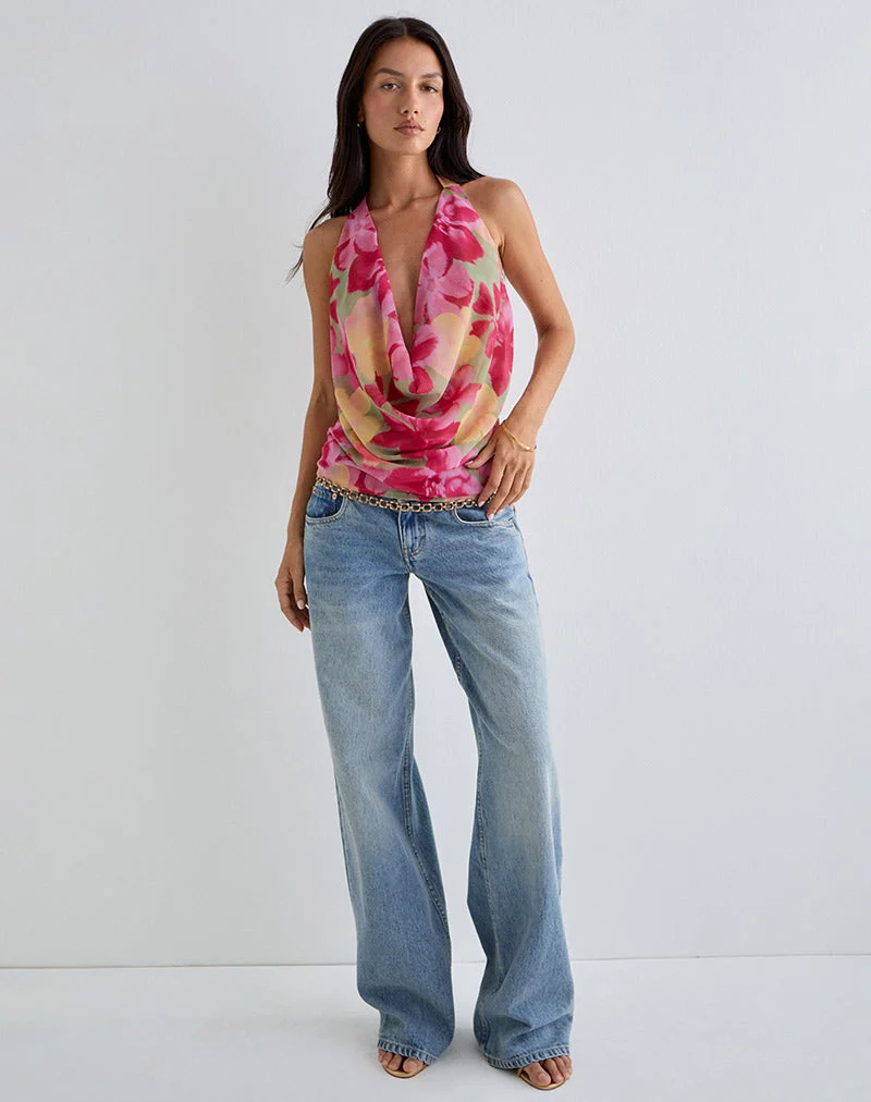 Duma Cowl Halter Top in Bold Multi Colour Floral