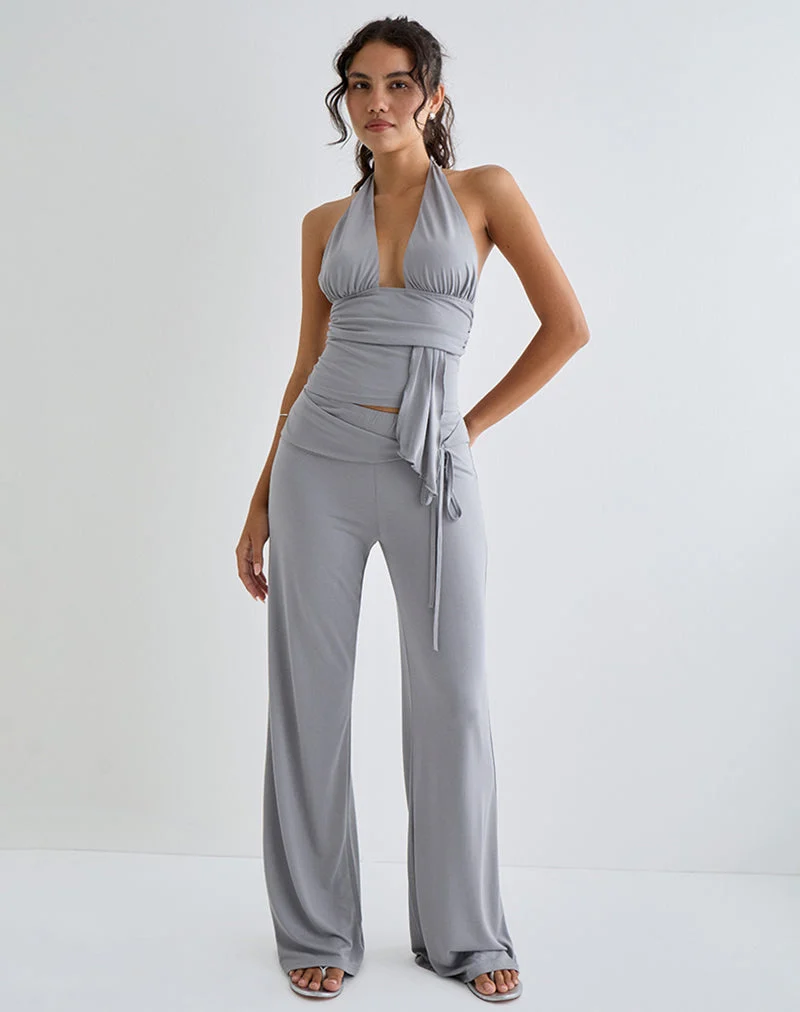 Prilla Halterneck Top in Cupro Grey